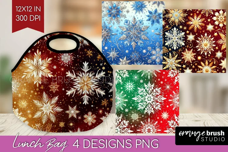 Snowflakes Lunch Bag - Christmas Lunch Bug PNG Sublimation