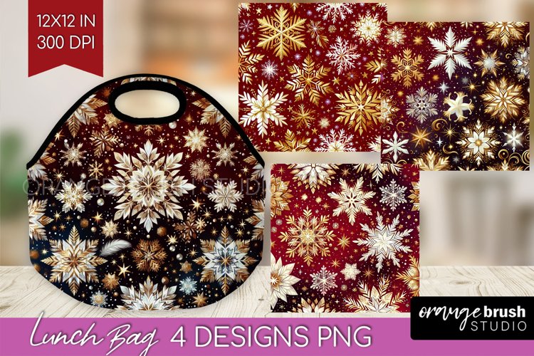 Snowflakes Lunch Bag - Christmas Lunch Bug PNG Sublimation example image 1