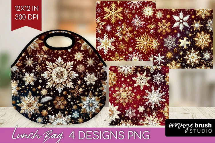 Snowflakes Lunch Bag - Christmas Lunch Bug PNG Sublimation