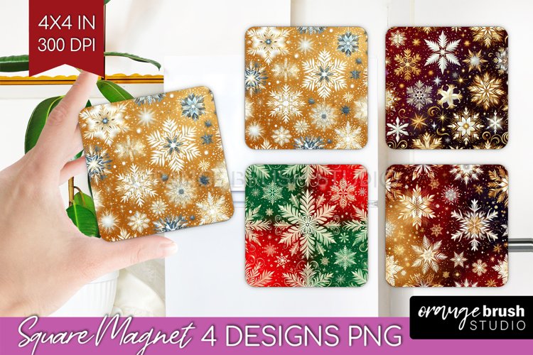 Snowflakes Magnet Sublimation - Christmas Square Magnet PNG