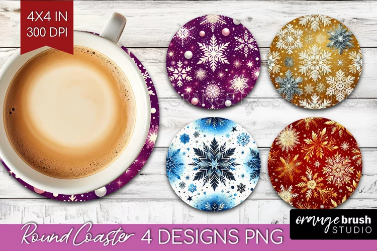 Snowflakes Round Coaster - Christmas Coaster PNG Sublimation