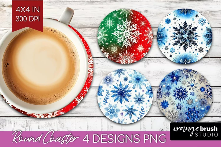 Snowflakes Round Coaster - Christmas Coaster PNG Sublimation