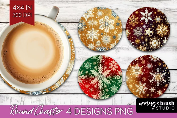 Snowflakes Round Coaster - Christmas Coaster PNG Sublimation