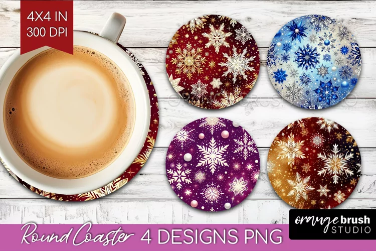Snowflakes Round Coaster - Christmas Coaster PNG Sublimation