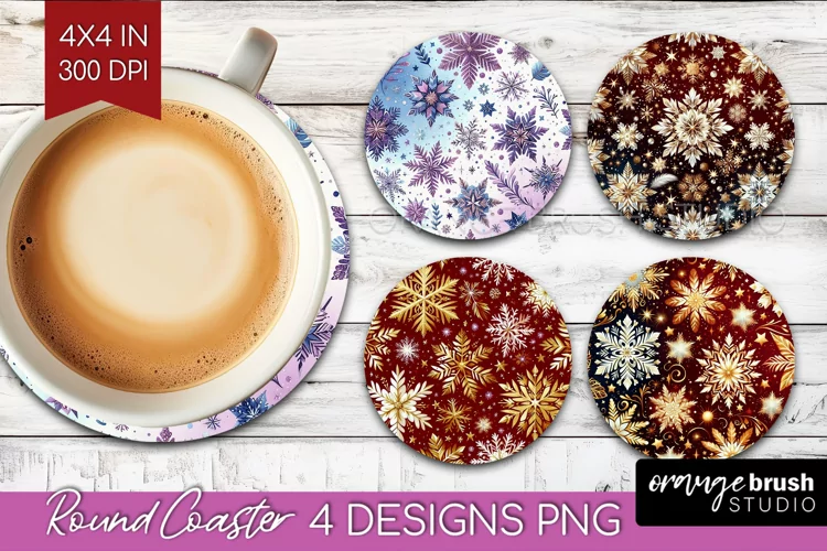 Snowflakes Round Coaster - Christmas Coaster PNG Sublimation