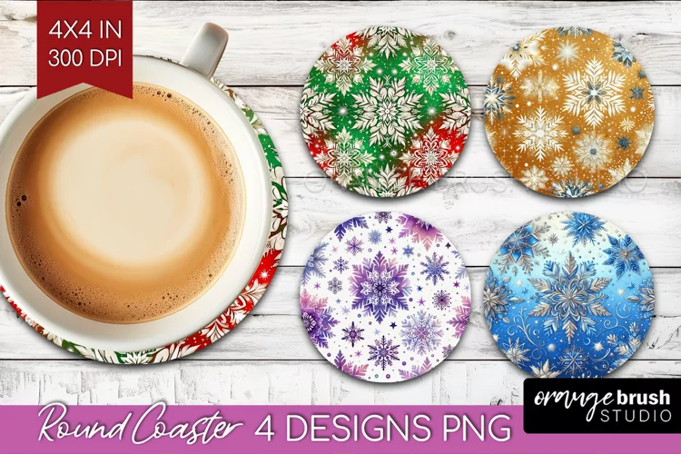 Snowflakes Round Coaster - Christmas Coaster PNG Sublimation