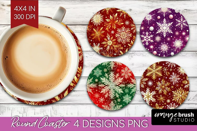 Snowflakes Round Coaster - Christmas Coaster PNG Sublimation
