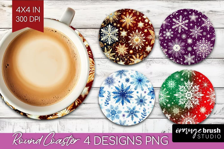 Snowflakes Round Coaster - Christmas Coaster PNG Sublimation