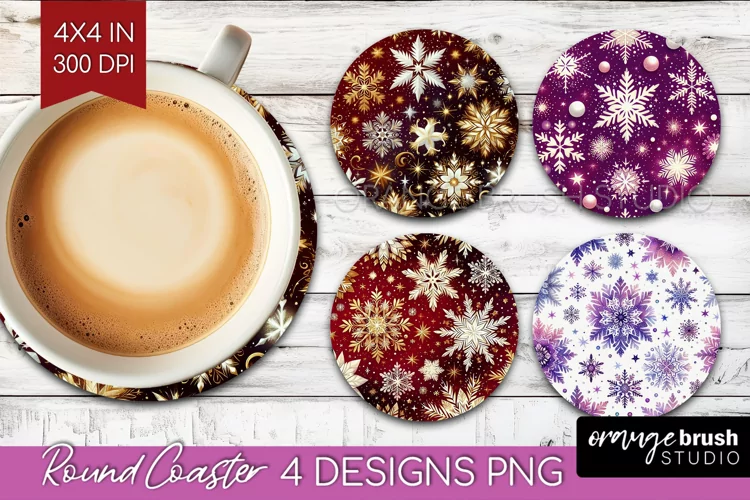 Snowflakes Round Coaster - Christmas Coaster PNG Sublimation