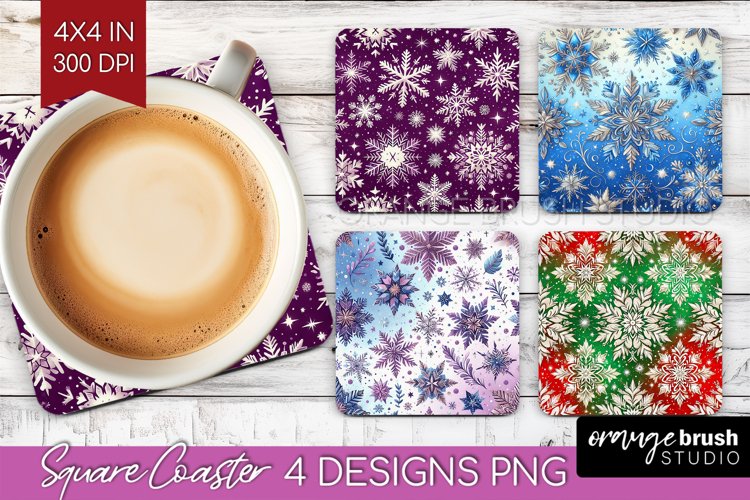 Snowflakes Square Coaster - Christmas Coaster PNG example image 1