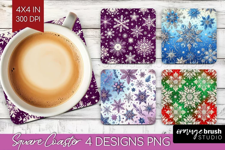 Snowflakes Square Coaster - Christmas Coaster PNG