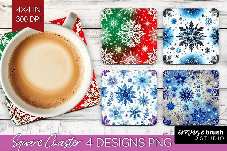 Snowflakes Square Coaster - Christmas Coaster PNG
