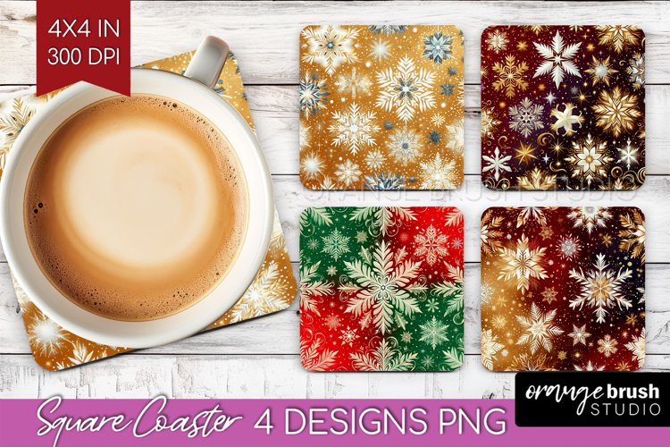 Snowflakes Square Coaster - Christmas Coaster PNG example image 1