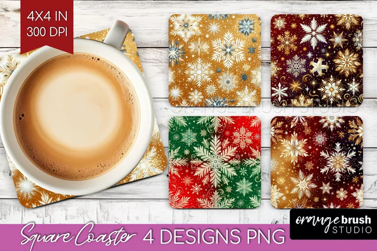 Snowflakes Square Coaster - Christmas Coaster PNG