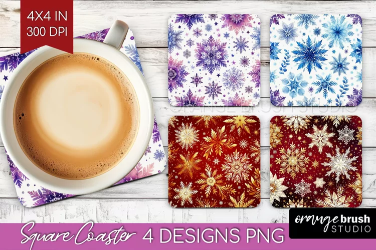 Snowflakes Square Coaster - Christmas Coaster PNG