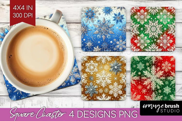 Snowflakes Square Coaster - Christmas Coaster PNG