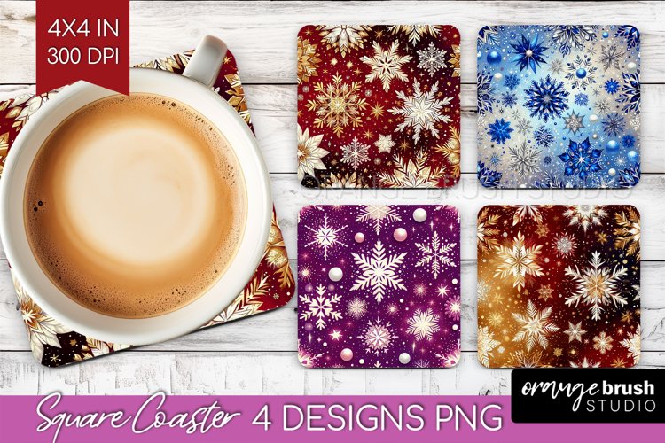 Snowflakes Square Coaster - Christmas Coaster PNG