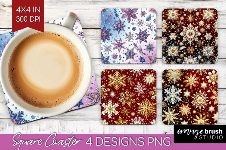 Snowflakes Square Coaster - Christmas Coaster PNG