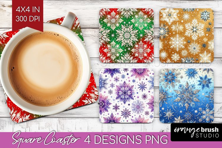 Snowflakes Square Coaster - Christmas Coaster PNG example image 1