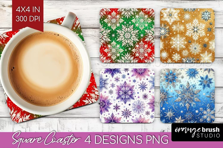 Snowflakes Square Coaster - Christmas Coaster PNG