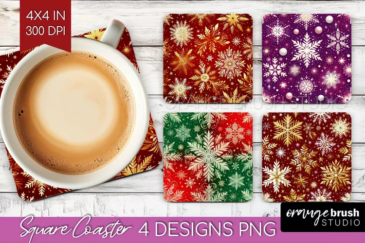 Snowflakes Square Coaster - Christmas Coaster PNG