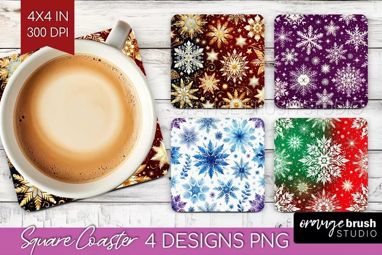 Snowflakes Square Coaster - Christmas Coaster PNG