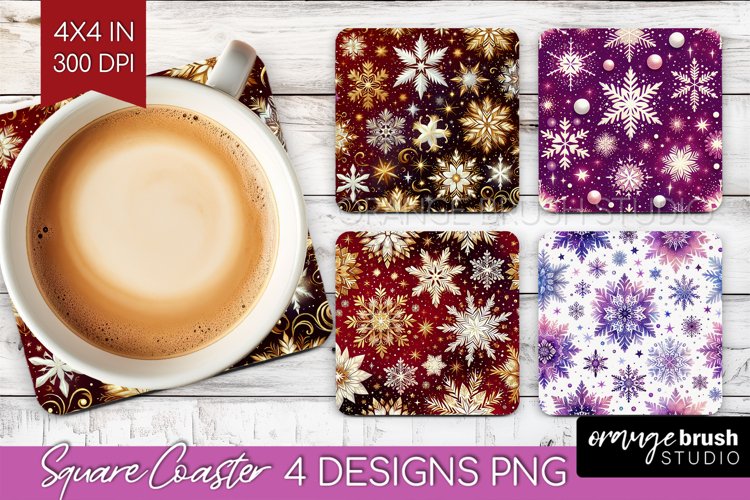 Snowflakes Square Coaster - Christmas Coaster PNG example image 1