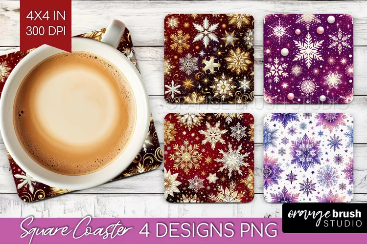 Snowflakes Square Coaster - Christmas Coaster PNG