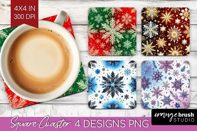 Snowflakes Square Coaster - Christmas Coaster PNG