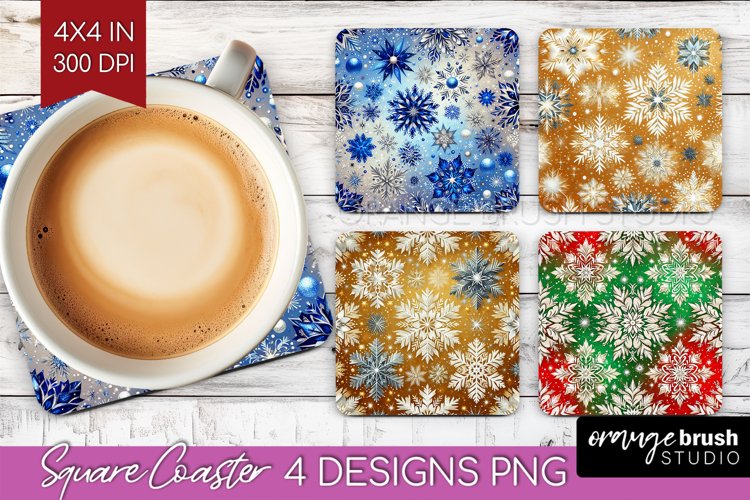 Snowflakes Square Coaster - Christmas Coaster PNG example image 1