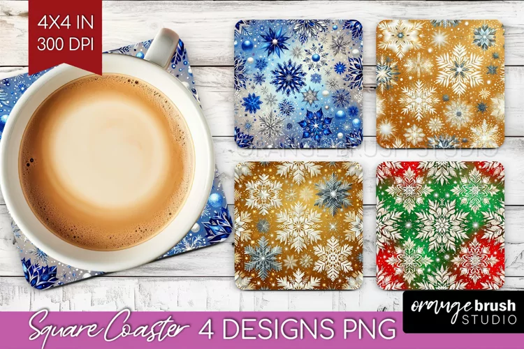 Snowflakes Square Coaster - Christmas Coaster PNG
