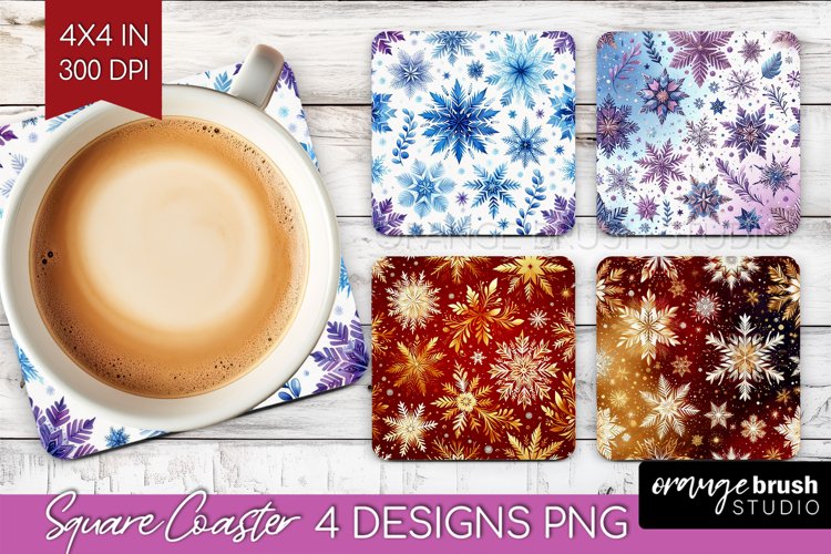 Snowflakes Square Coaster - Christmas Coaster PNG example image 1