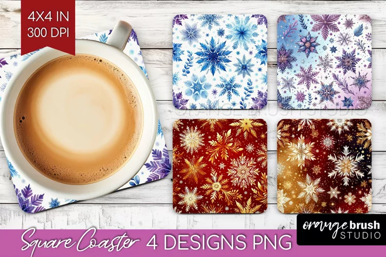 Snowflakes Square Coaster - Christmas Coaster PNG