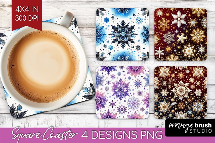 Snowflakes Square Coaster - Christmas Coaster PNG