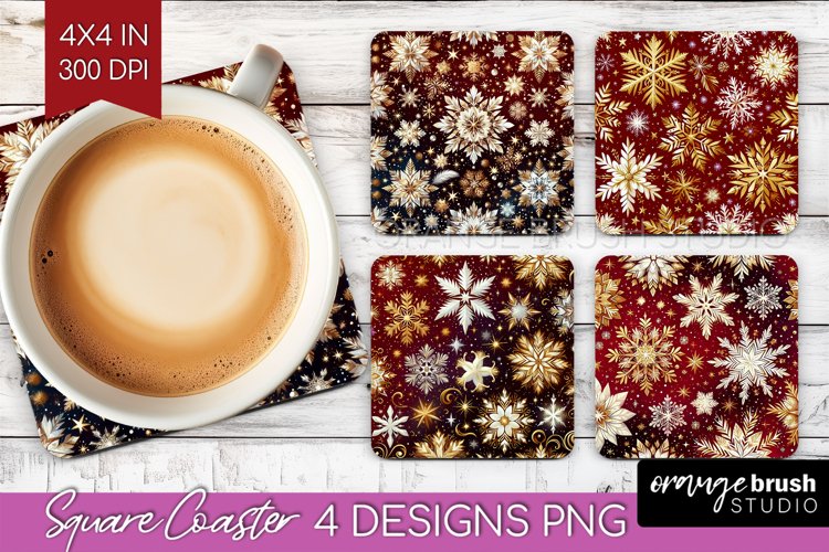 Snowflakes Square Coaster - Christmas Coaster PNG example image 1