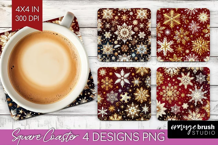 Snowflakes Square Coaster - Christmas Coaster PNG