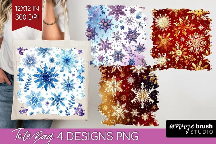 Snowflakes Tote Bag - Christmas Tote Bag PNG Sublimation