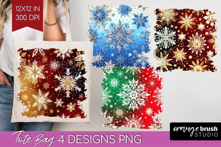 Snowflakes Tote Bag - Christmas Tote Bag PNG Sublimation example image 1