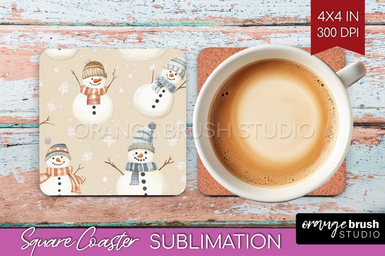 Snowman Square Coaster - Cute Christmas Coaster PNG