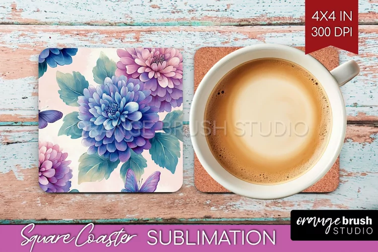Spring Blossom Square Coaster - Flowers Coaster PNG