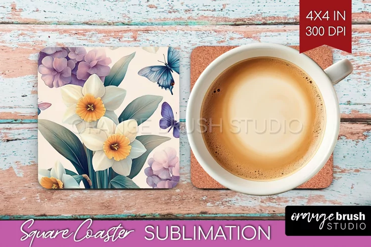 Spring Blossom Square Coaster - Flowers Coaster PNG