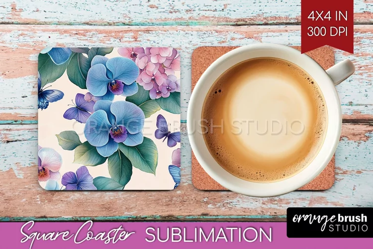 Spring Blossom Square Coaster - Flowers Coaster PNG