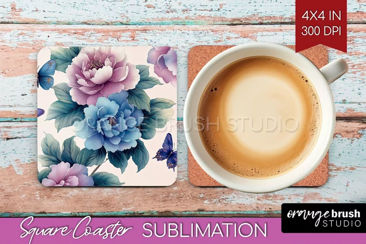 Spring Blossom Square Coaster - Flowers Coaster PNG