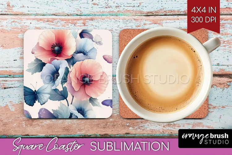Spring Blossom Square Coaster - Flowers Coaster PNG