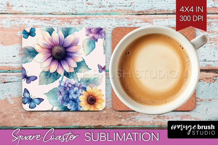 Spring Blossom Square Coaster - Flowers Coaster PNG