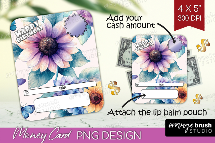 Happy Birthday Money Card PNG - Flowers Money Card Holder