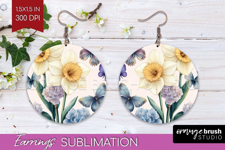 Spring Blossom Round Earrings - Flowers PNG Sublimation