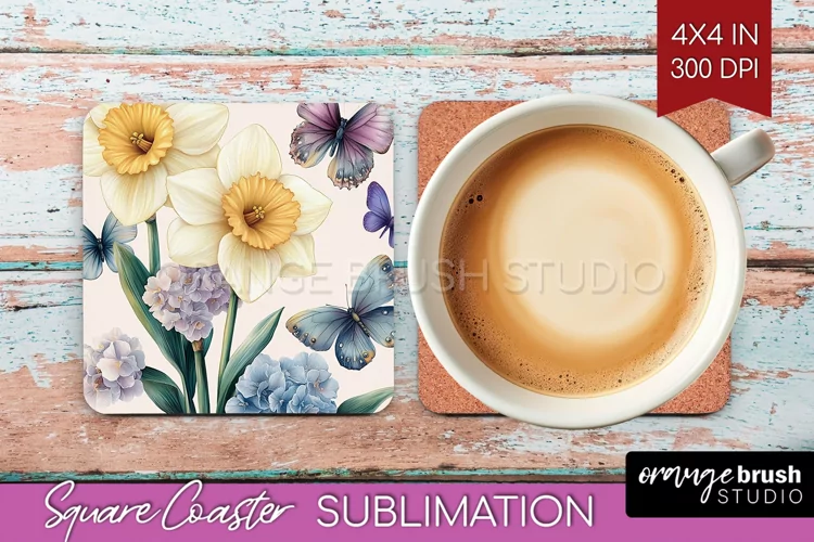 Spring Blossom Square Coaster - Flowers Coaster PNG