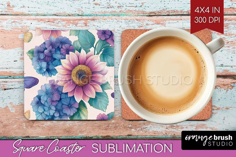 Spring Blossom Square Coaster - Flowers Coaster PNG