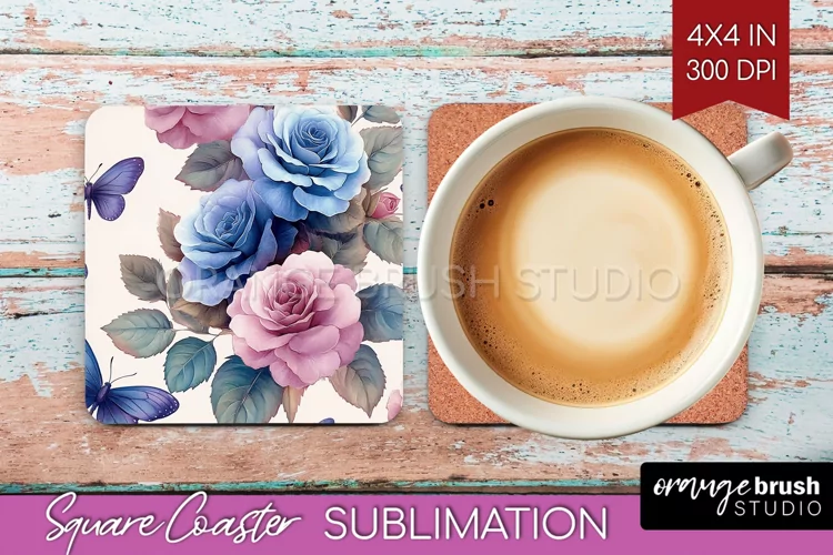 Spring Blossom Square Coaster - Flowers Coaster PNG